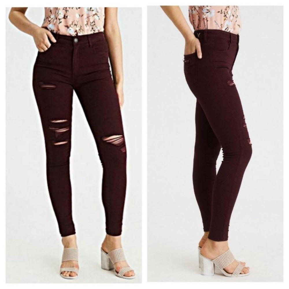 AE Super Hi Rise Jegging Distressed Plum 6 LONG